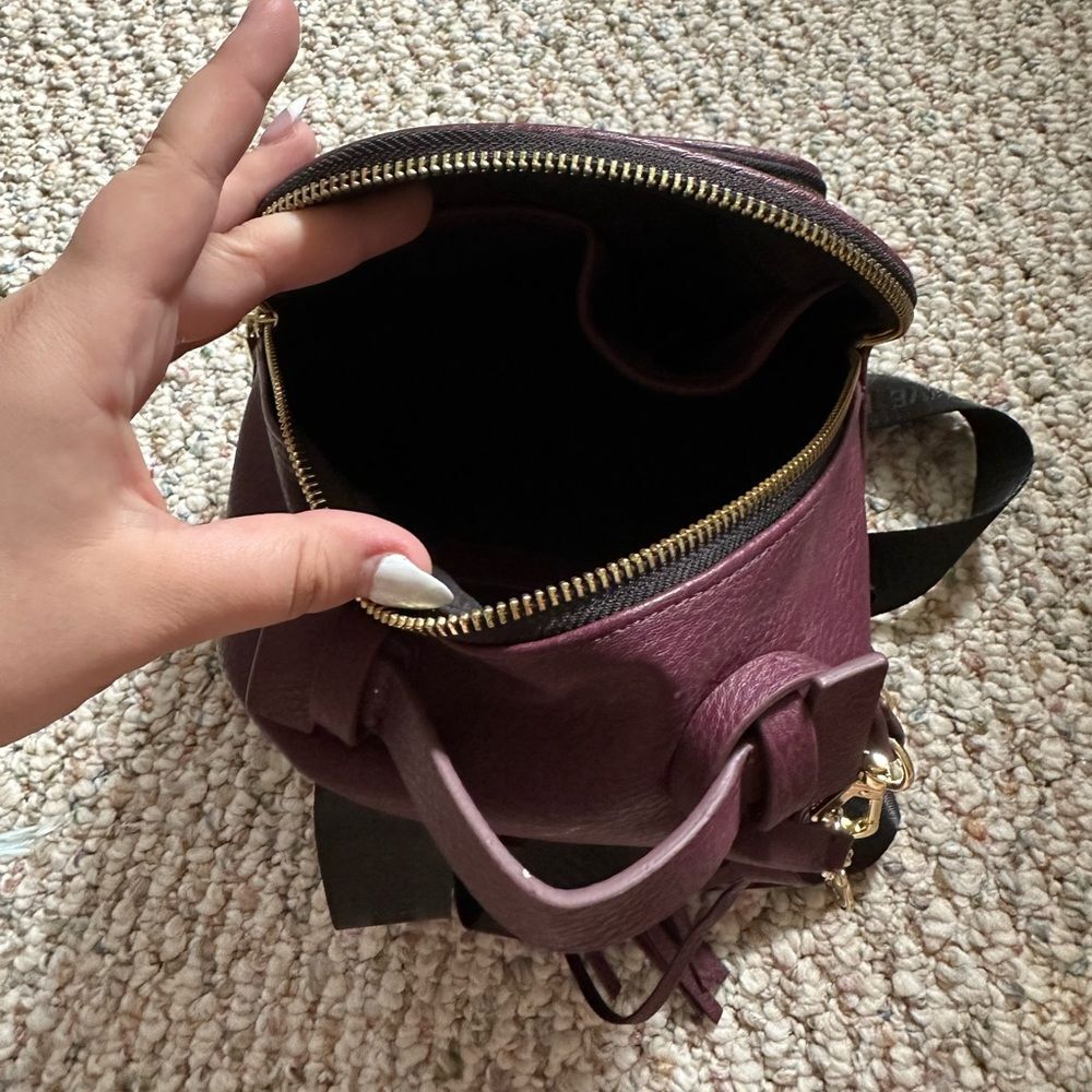Steve Madden Quilted Mini Backpack in Burgundy with Gold Hardware - Picture 3 of 8